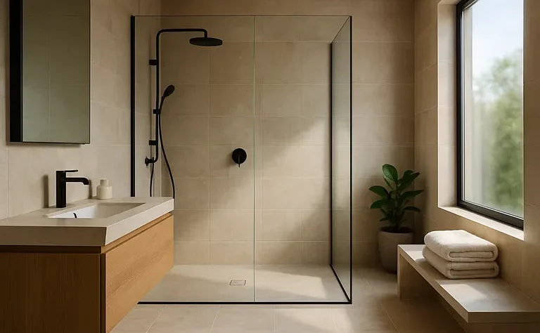 Badkamer inspiratie met inloopdouche: strak glas, open gevoel en tijdloze luxe